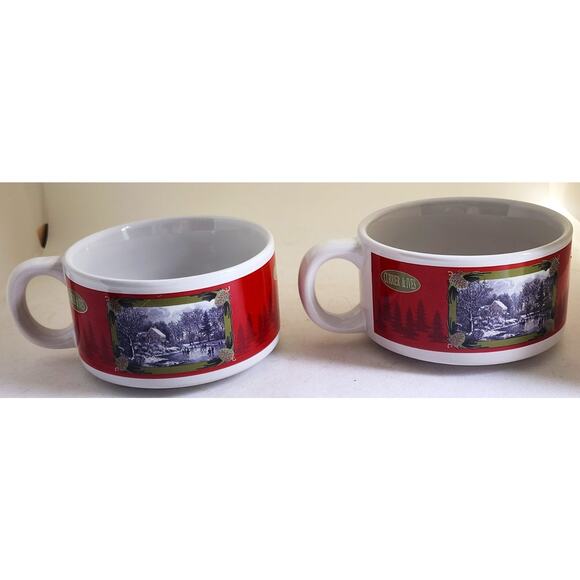 SOUP BOWLS-CURRIER & IVES-HOUSTON HARVEST-Holiday Design-Winter Skating-Set of 2 - Picture 2 of 13